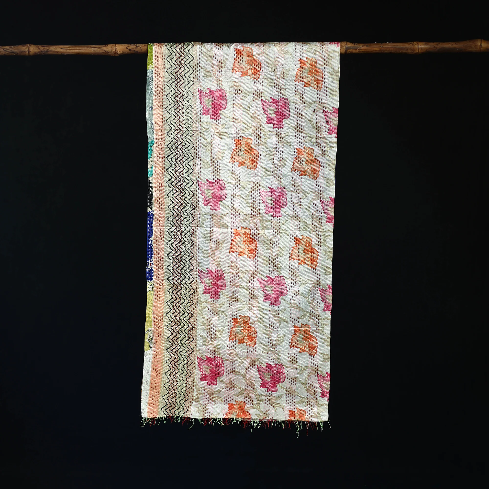 Bengal Kantha Handwork Patchwork Reversible Silk Stole 147 - Image 3