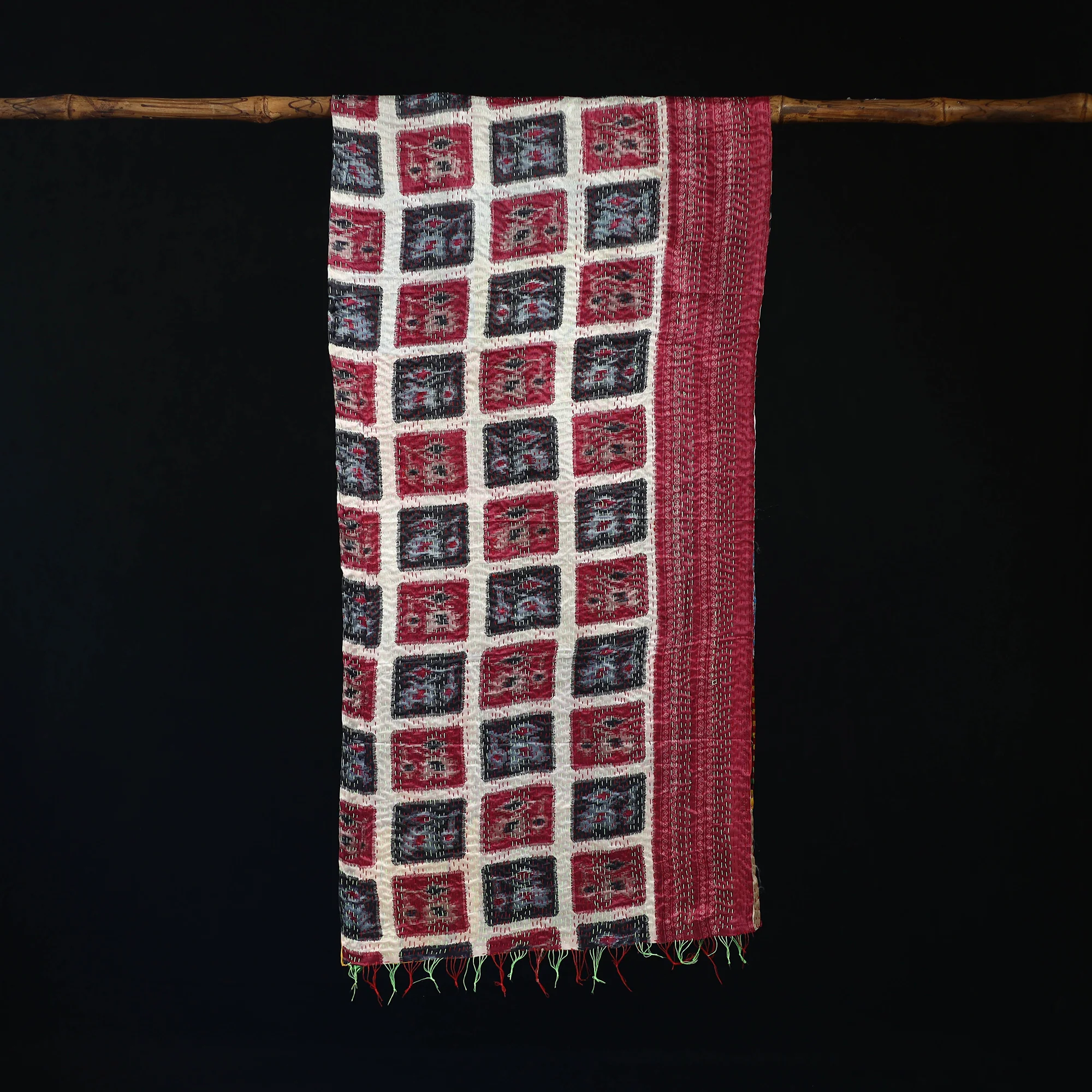 Bengal Kantha Handwork Patchwork Reversible Silk Stole 148 - Image 3