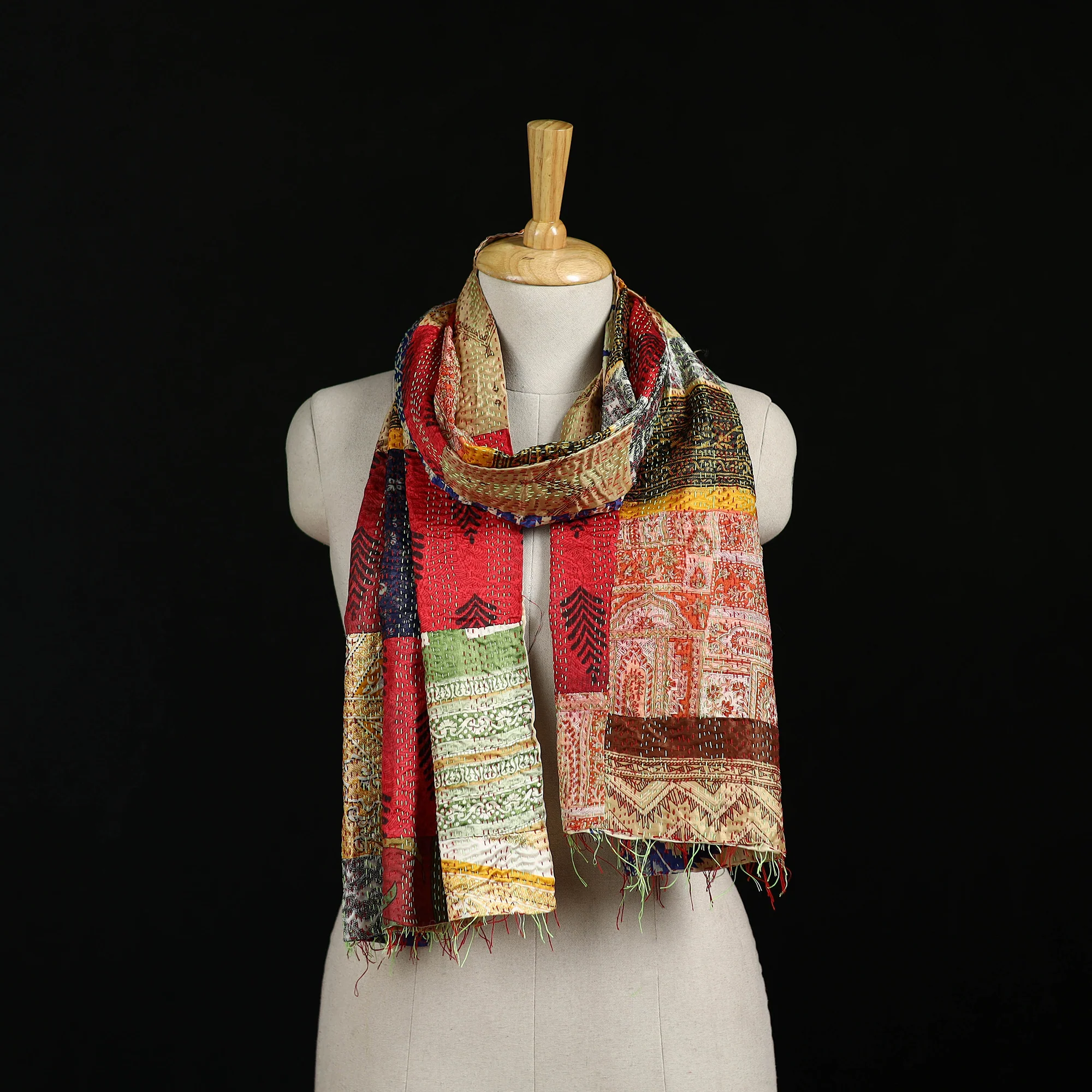 Bengal Kantha Handwork Patchwork Reversible Silk Stole 149