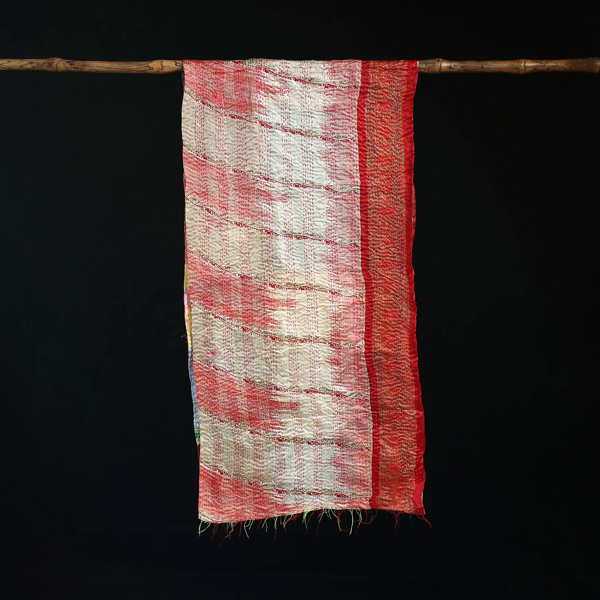 Bengal Kantha Handwork Patchwork Reversible Silk Stole 15 - Image 3
