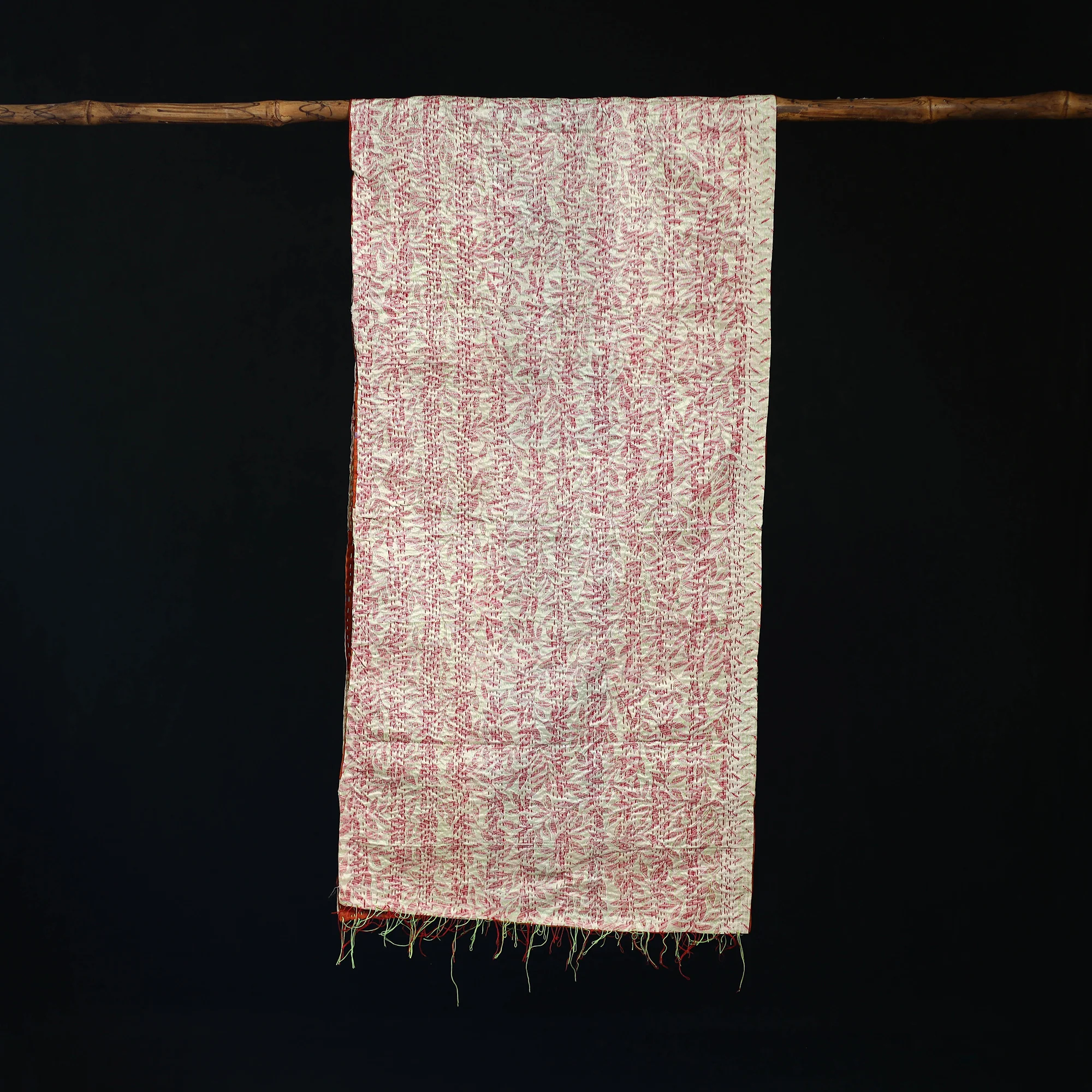 Bengal Kantha Handwork Patchwork Reversible Silk Stole 150 - Image 3