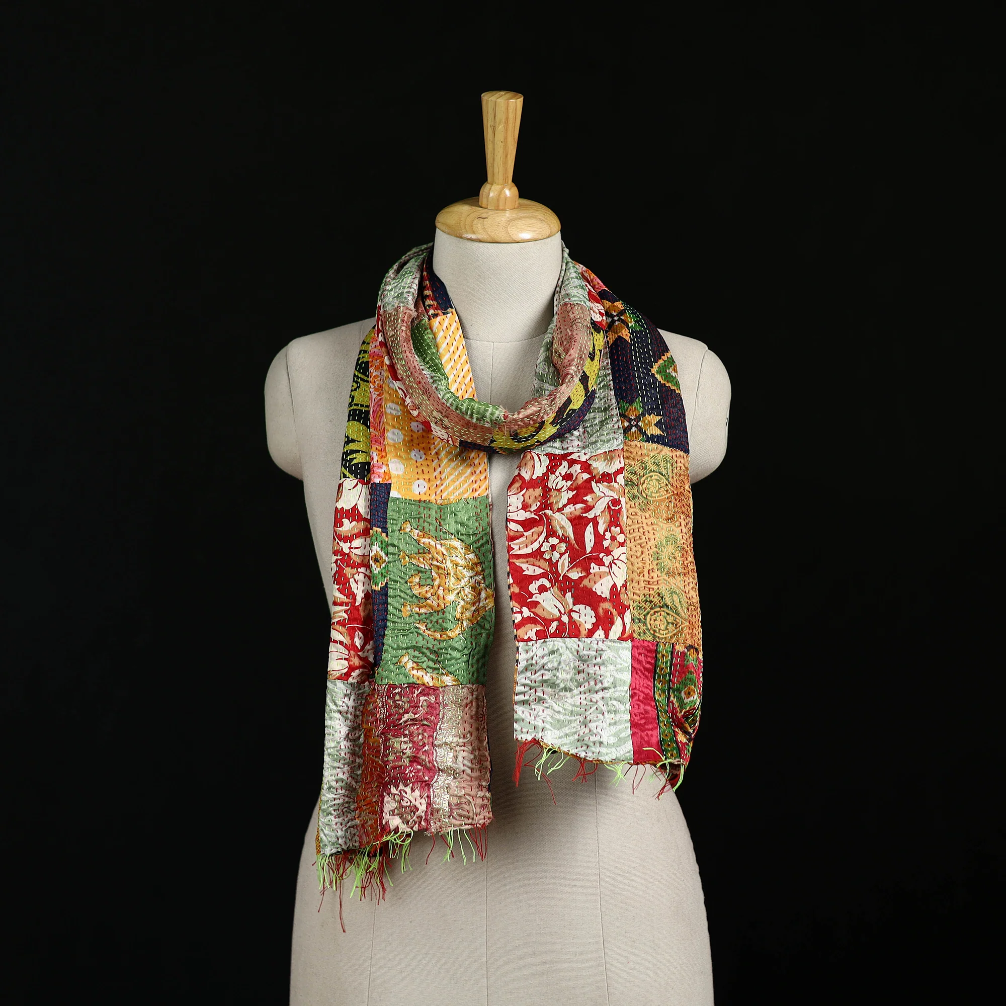 Bengal Kantha Handwork Patchwork Reversible Silk Stole 152