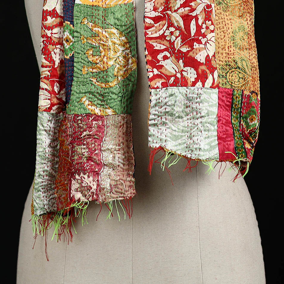 Bengal Kantha Handwork Patchwork Reversible Silk Stole 152 - Image 2