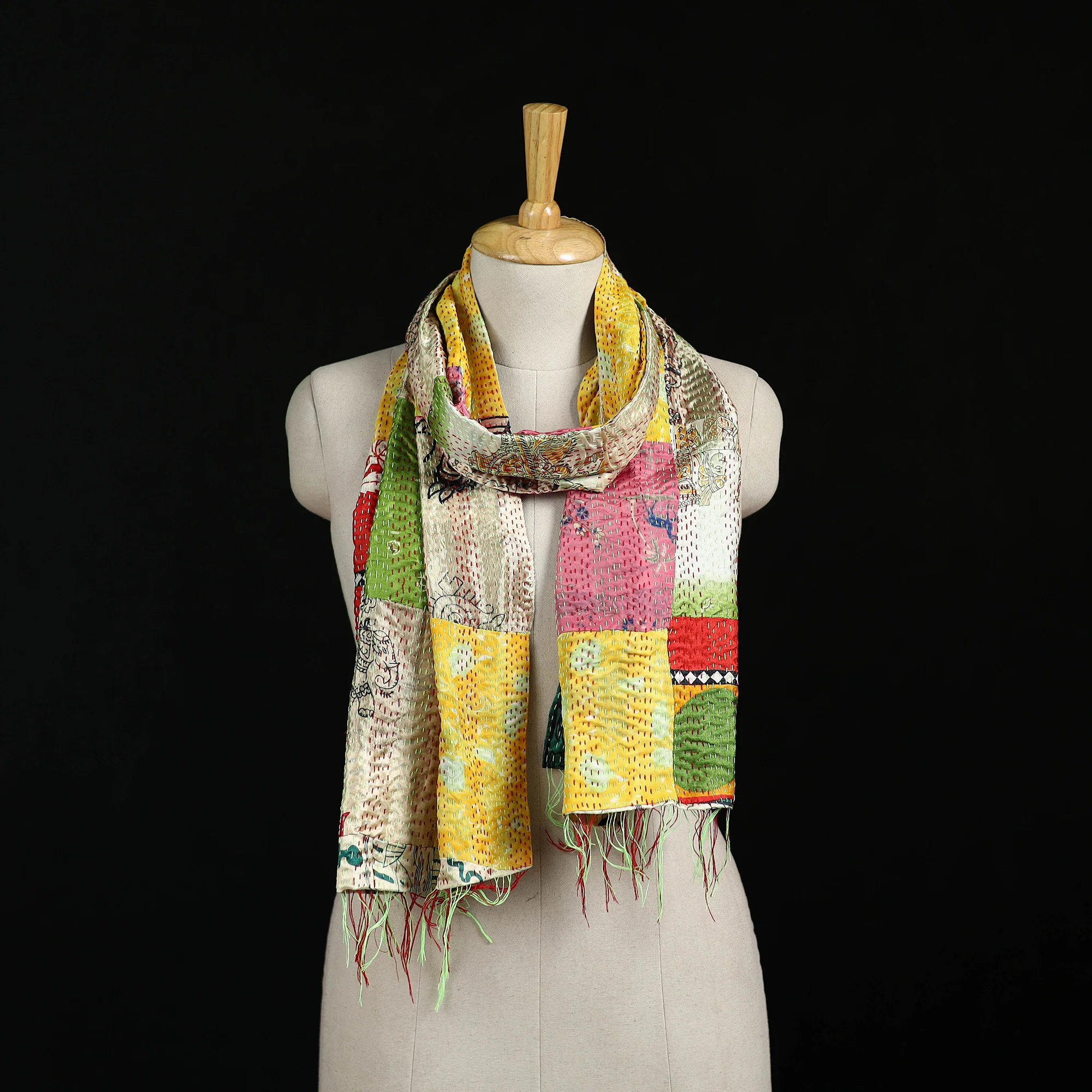 Bengal Kantha Handwork Patchwork Reversible Silk Stole 154