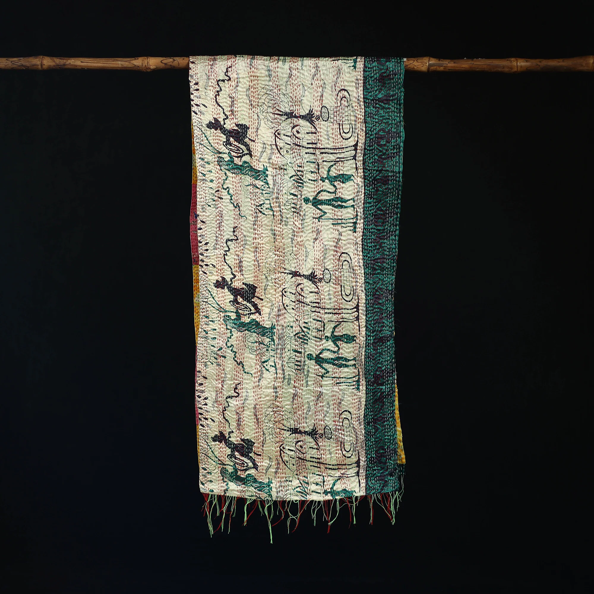 Bengal Kantha Handwork Patchwork Reversible Silk Stole 154 - Image 3