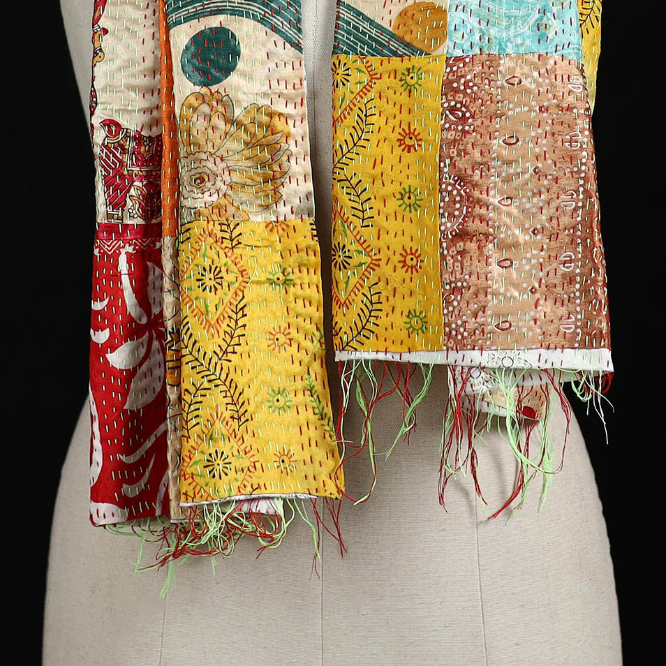 Bengal Kantha Handwork Patchwork Reversible Silk Stole 157 - Image 2
