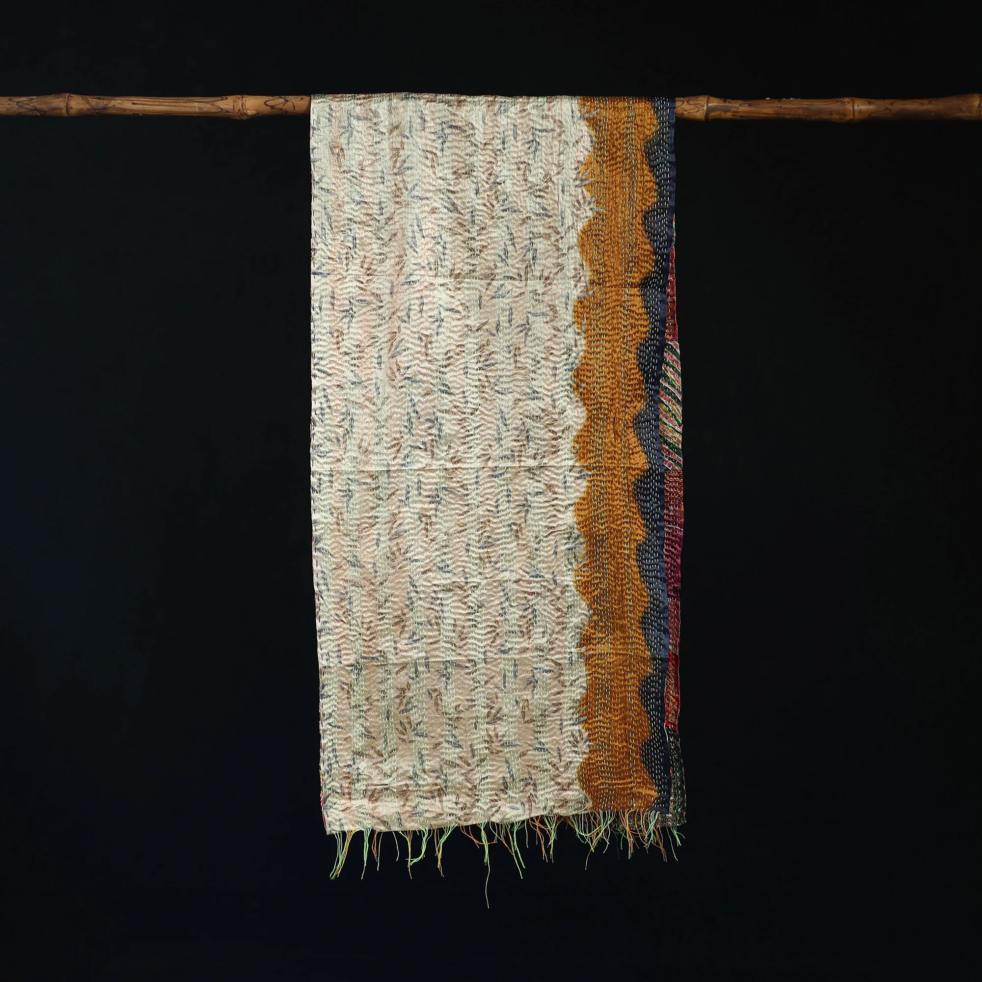 Bengal Kantha Handwork Patchwork Reversible Silk Stole 159 - Image 3