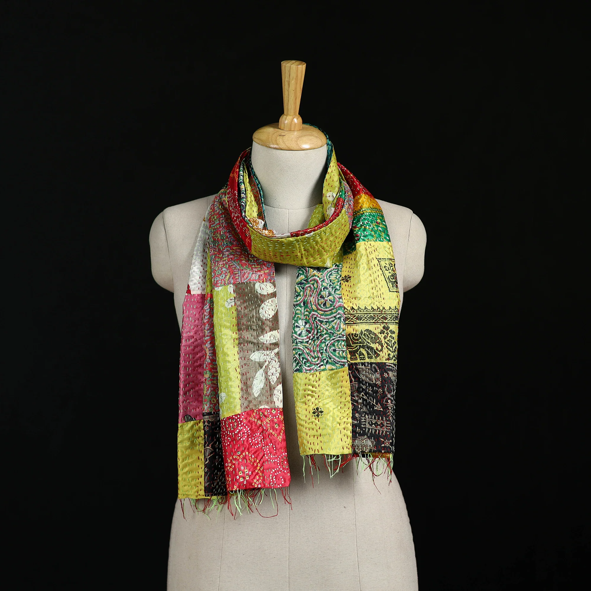 Bengal Kantha Handwork Patchwork Reversible Silk Stole 161