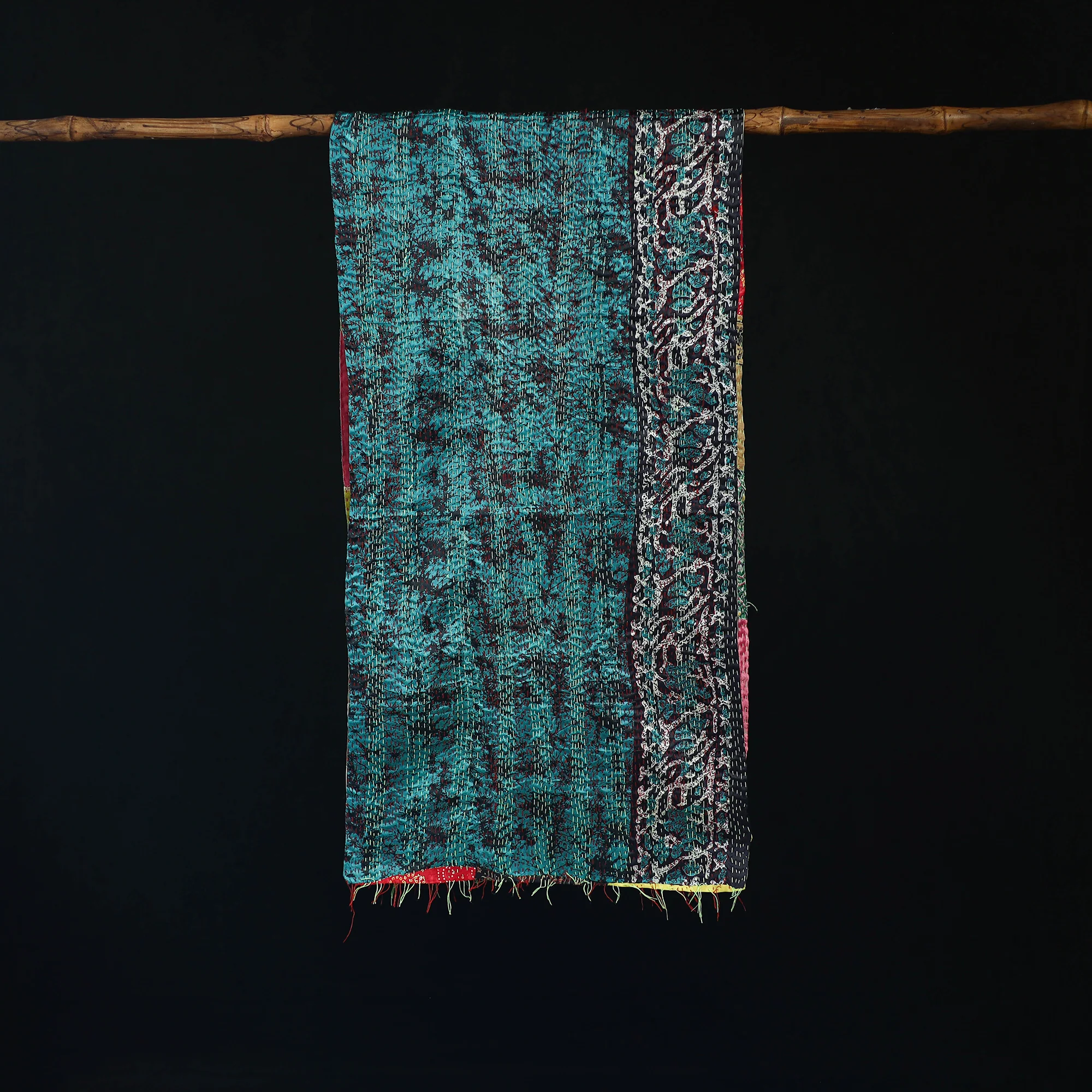 Bengal Kantha Handwork Patchwork Reversible Silk Stole 161 - Image 3