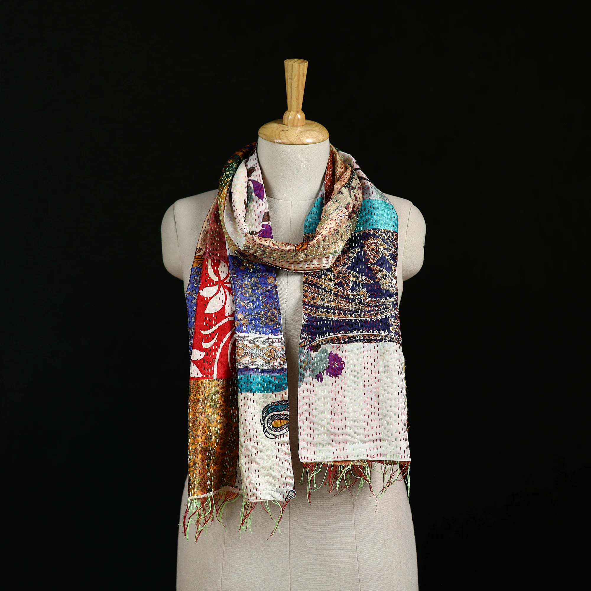 Bengal Kantha Handwork Patchwork Reversible Silk Stole 162