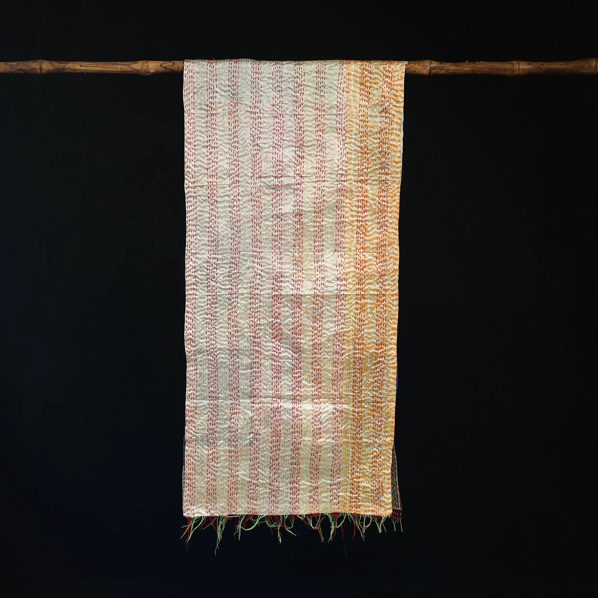 Bengal Kantha Handwork Patchwork Reversible Silk Stole 162 - Image 3