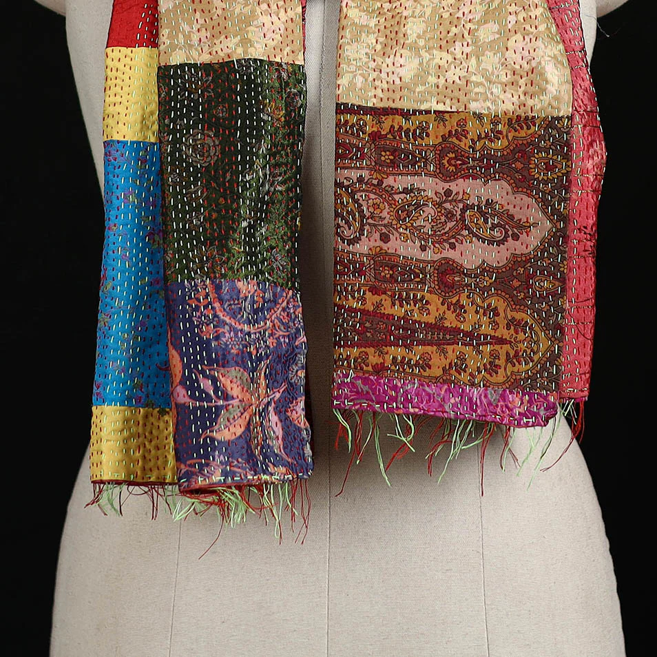 Bengal Kantha Handwork Patchwork Reversible Silk Stole 166 - Image 2