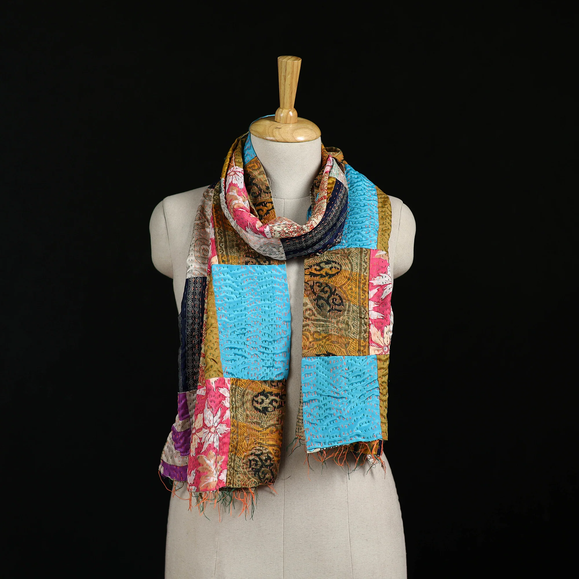 Bengal Kantha Handwork Patchwork Reversible Silk Stole 167