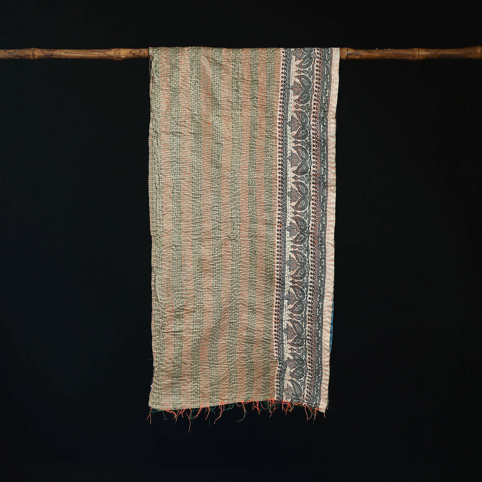 Bengal Kantha Handwork Patchwork Reversible Silk Stole 167 - Image 3
