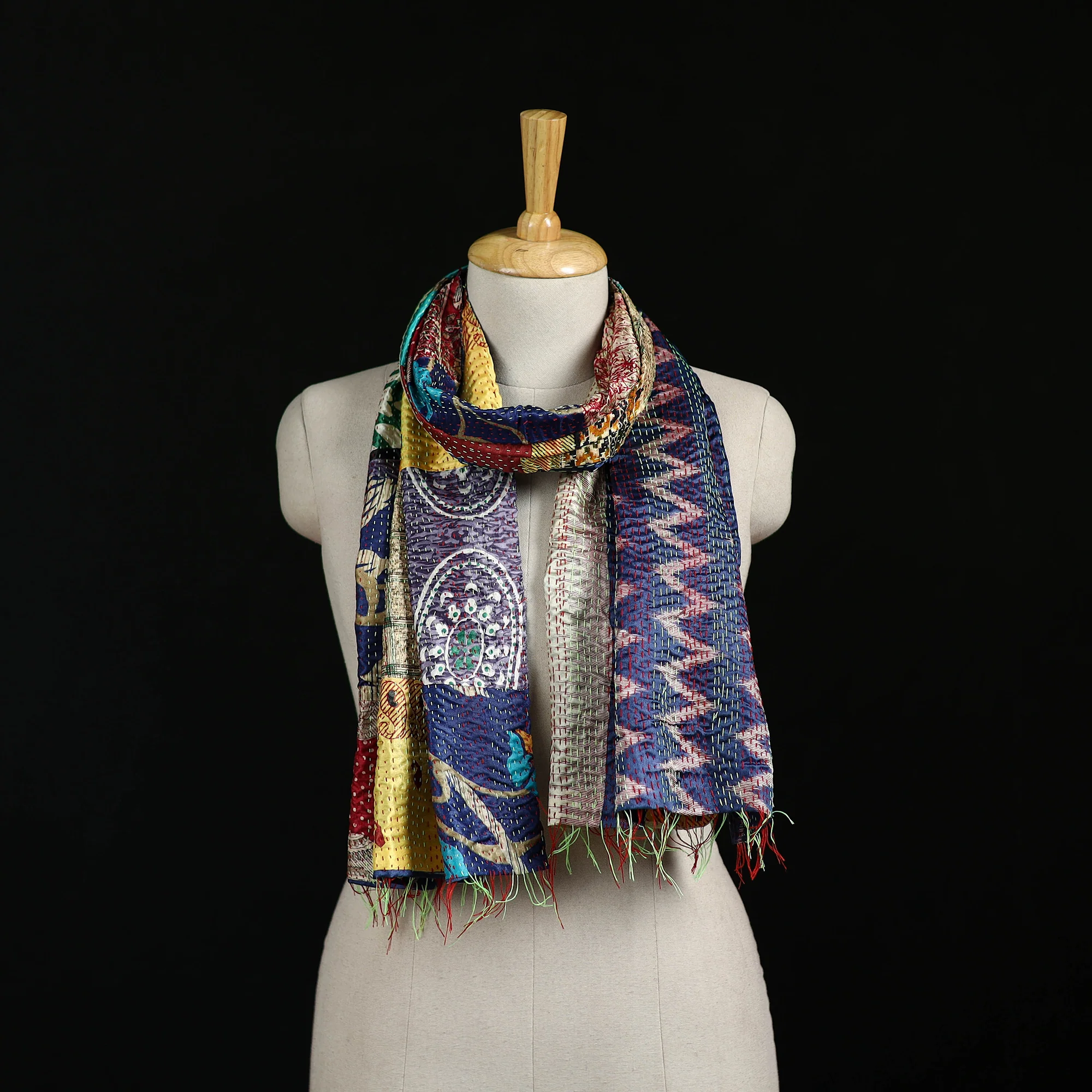 Bengal Kantha Handwork Patchwork Reversible Silk Stole 168