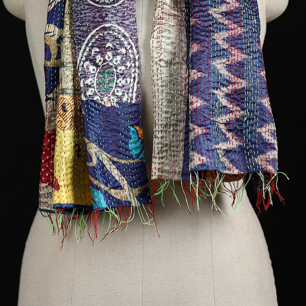 Bengal Kantha Handwork Patchwork Reversible Silk Stole 168 - Image 2