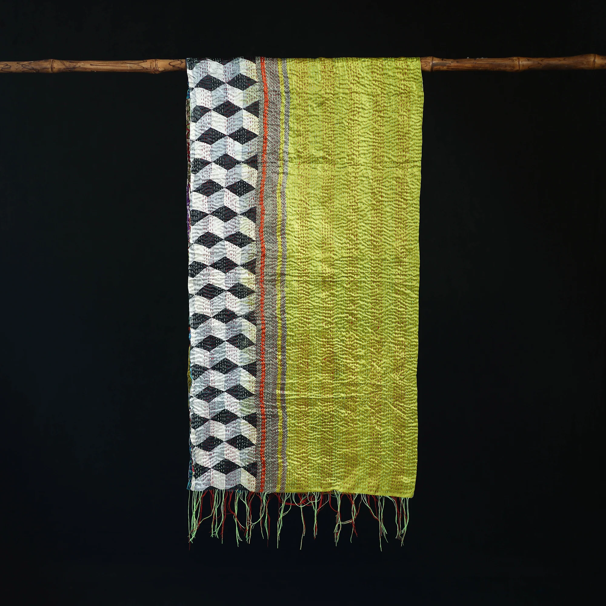 Bengal Kantha Handwork Patchwork Reversible Silk Stole 169 - Image 3