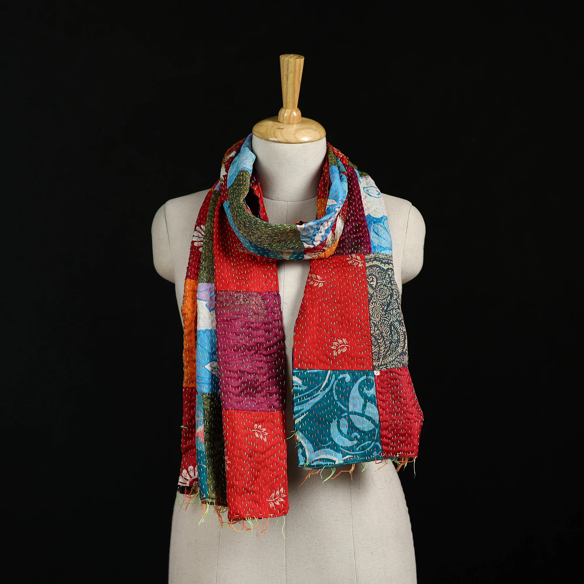 Bengal Kantha Handwork Patchwork Reversible Silk Stole 170
