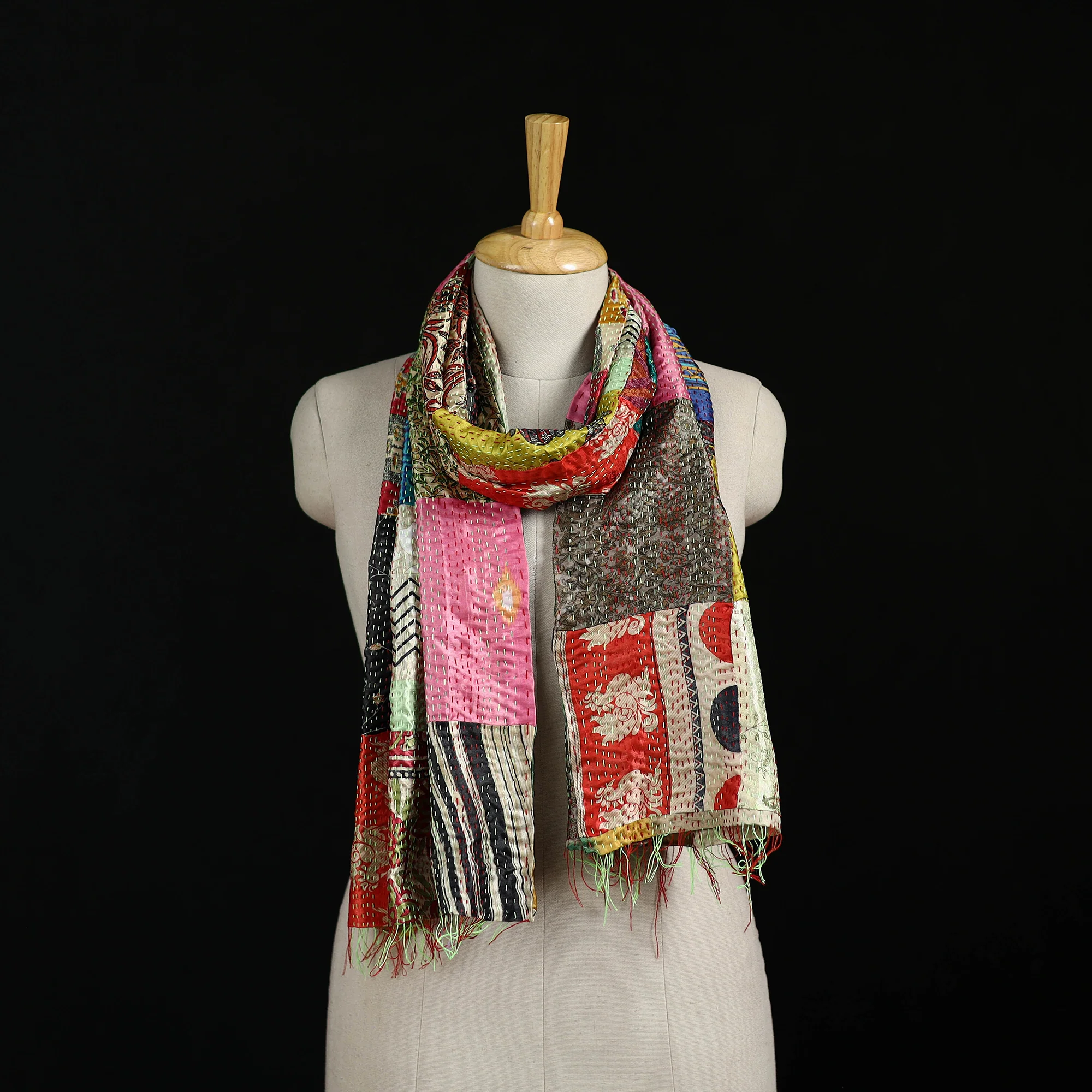 Bengal Kantha Handwork Patchwork Reversible Silk Stole 172