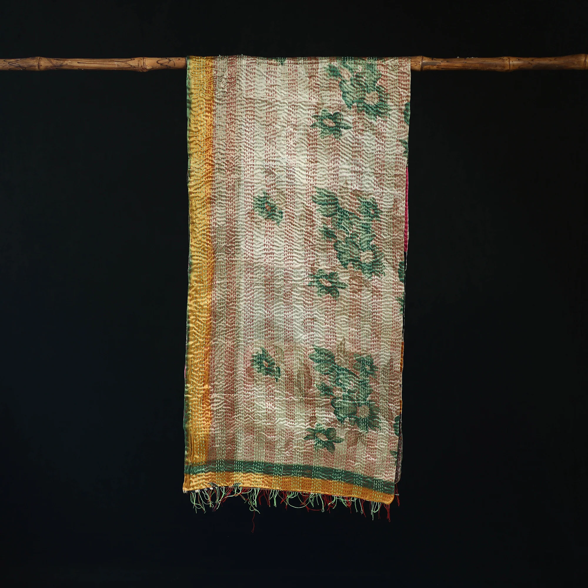 Bengal Kantha Handwork Patchwork Reversible Silk Stole 172 - Image 3