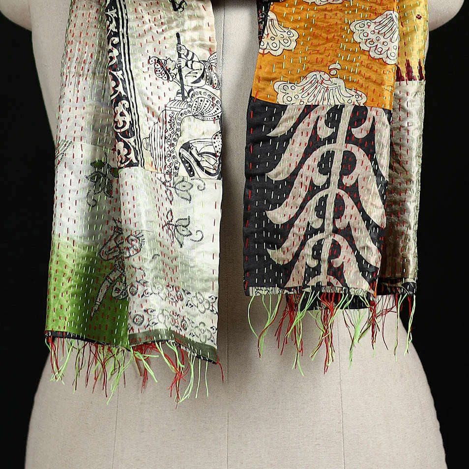 Bengal Kantha Handwork Patchwork Reversible Silk Stole 173 - Image 2