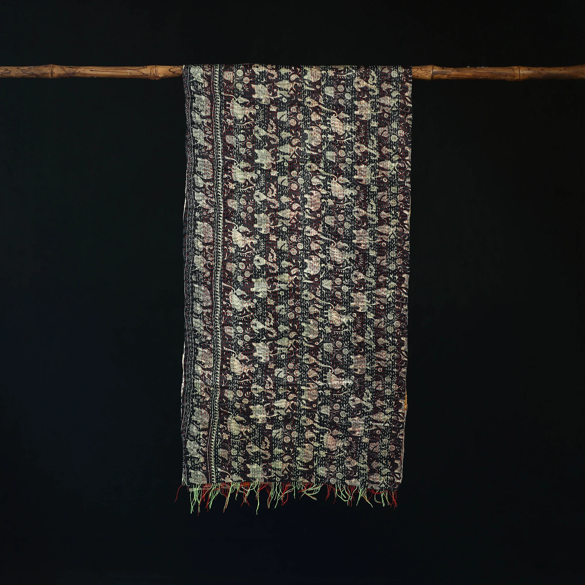 Bengal Kantha Handwork Patchwork Reversible Silk Stole 173 - Image 3