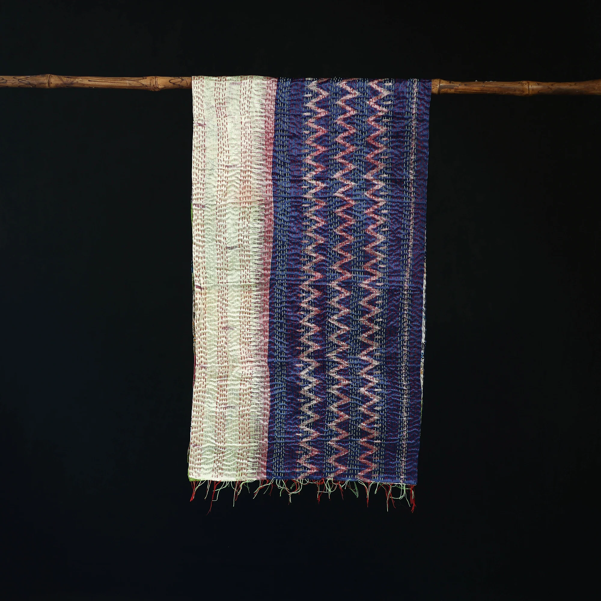 Bengal Kantha Handwork Patchwork Reversible Silk Stole 174 - Image 3