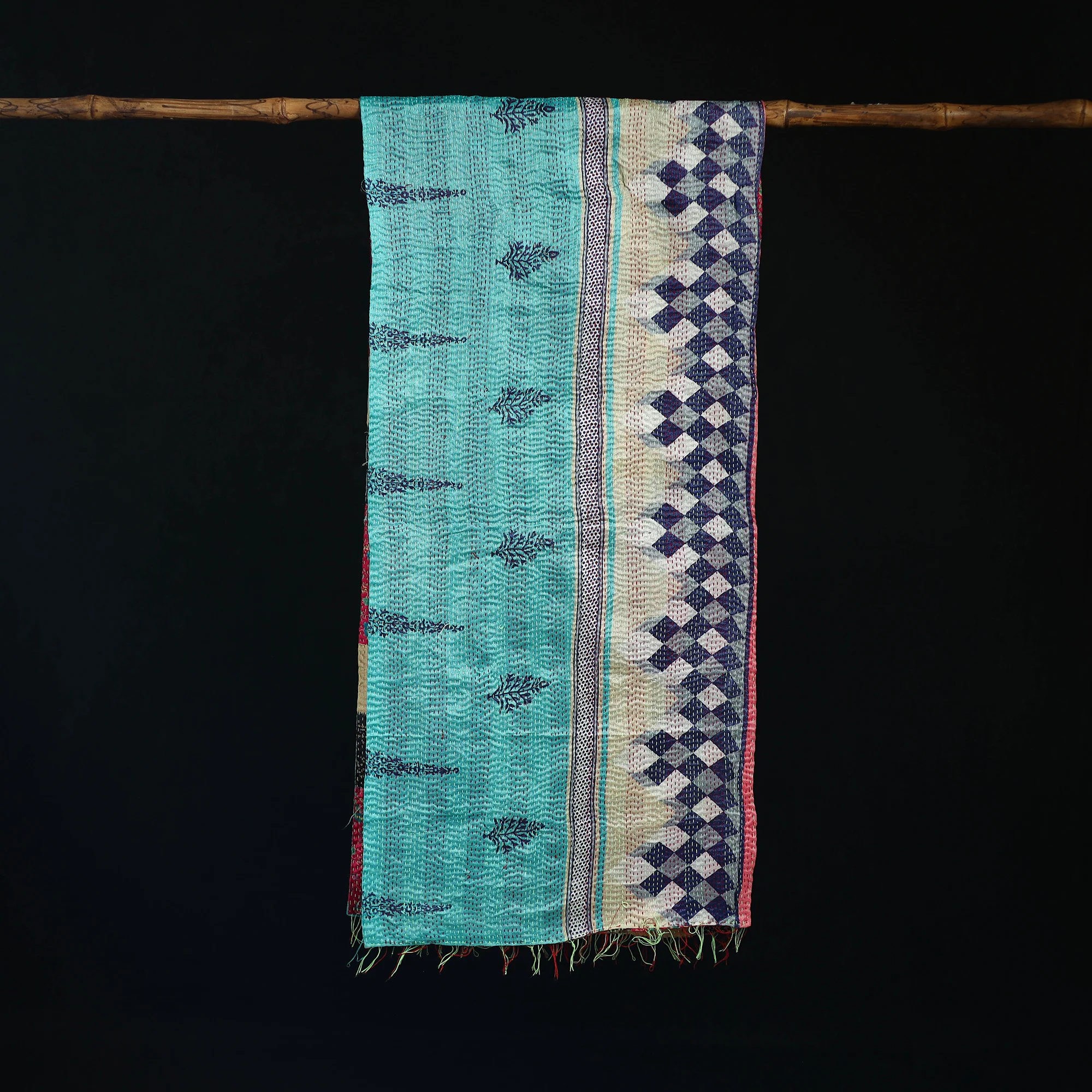 Bengal Kantha Handwork Patchwork Reversible Silk Stole 175 - Image 3