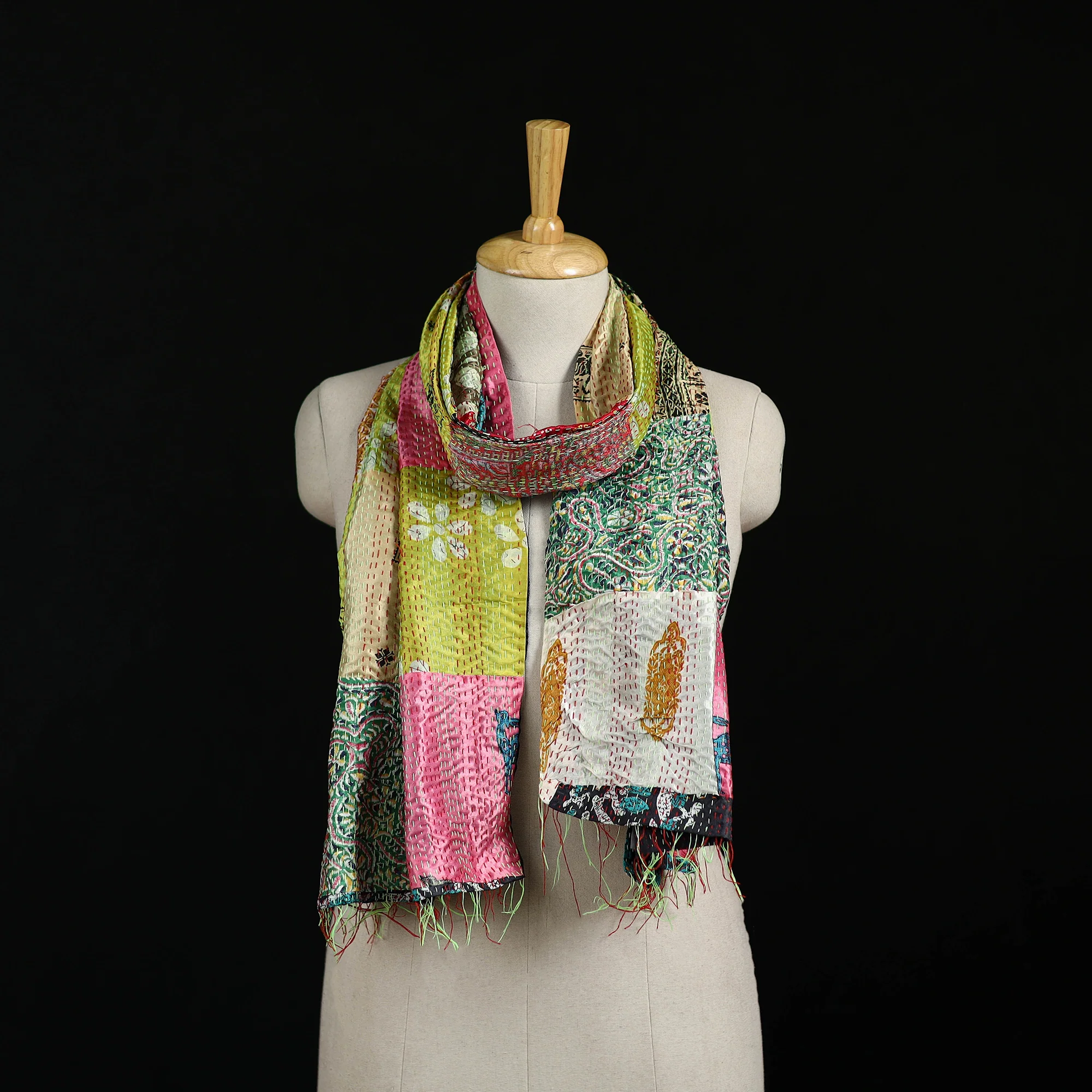 Bengal Kantha Handwork Patchwork Reversible Silk Stole 176