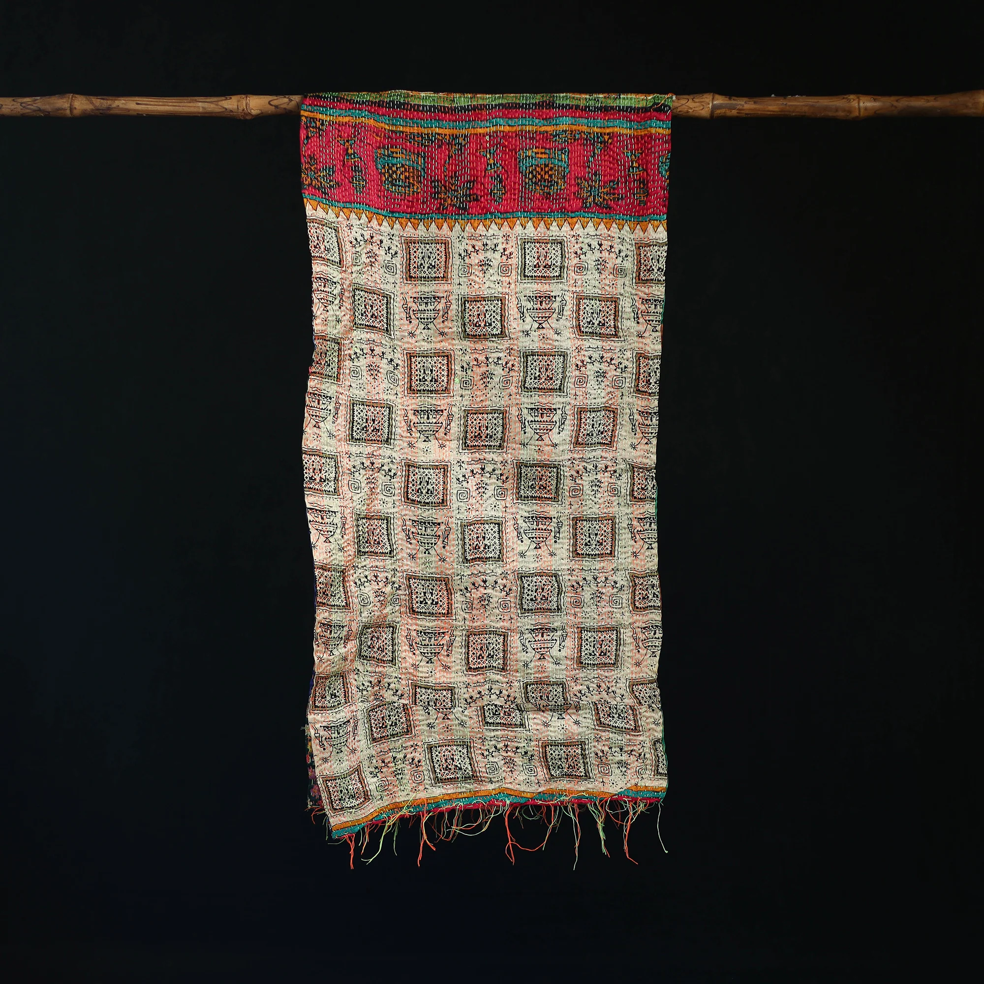 Bengal Kantha Handwork Patchwork Reversible Silk Stole 177 - Image 3