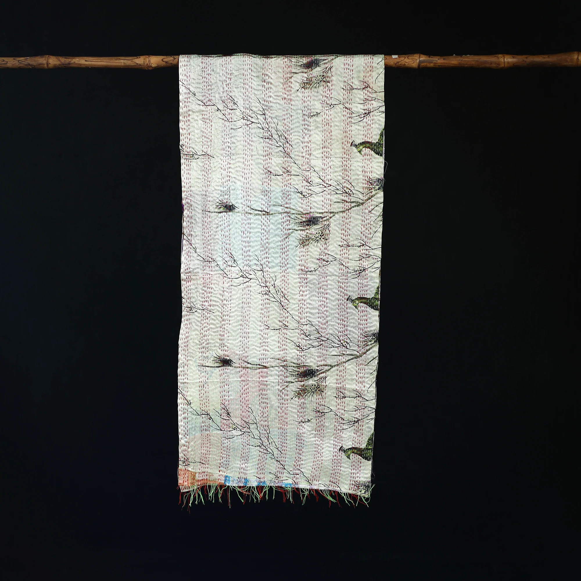 Bengal Kantha Handwork Patchwork Reversible Silk Stole 178 - Image 3