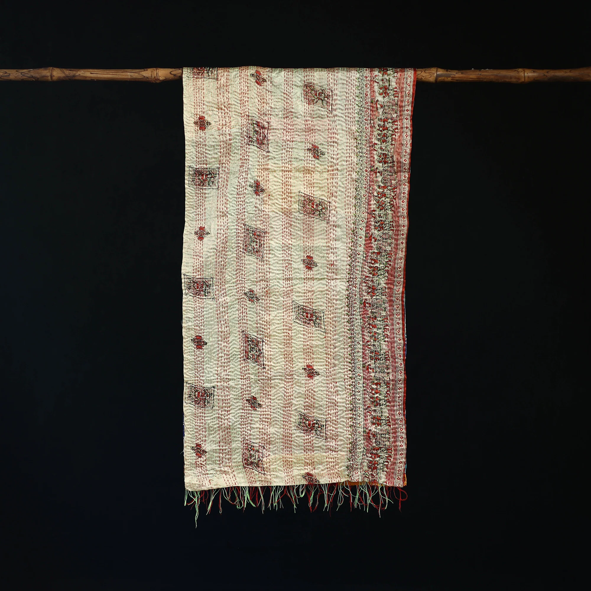 Bengal Kantha Handwork Patchwork Reversible Silk Stole 179 - Image 3