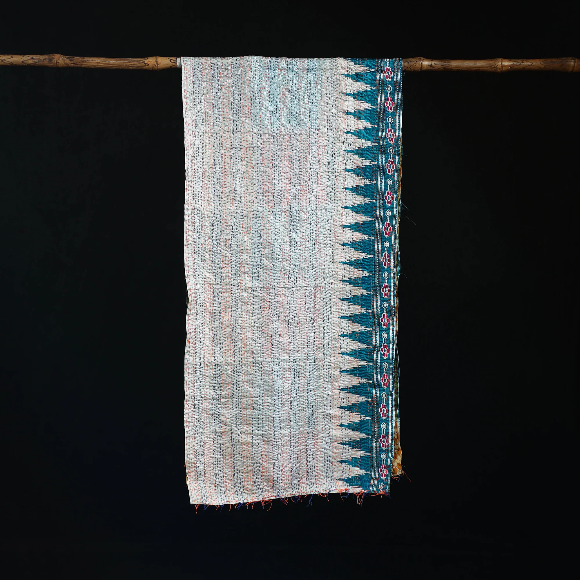 Bengal Kantha Handwork Patchwork Reversible Silk Stole 18 - Image 3