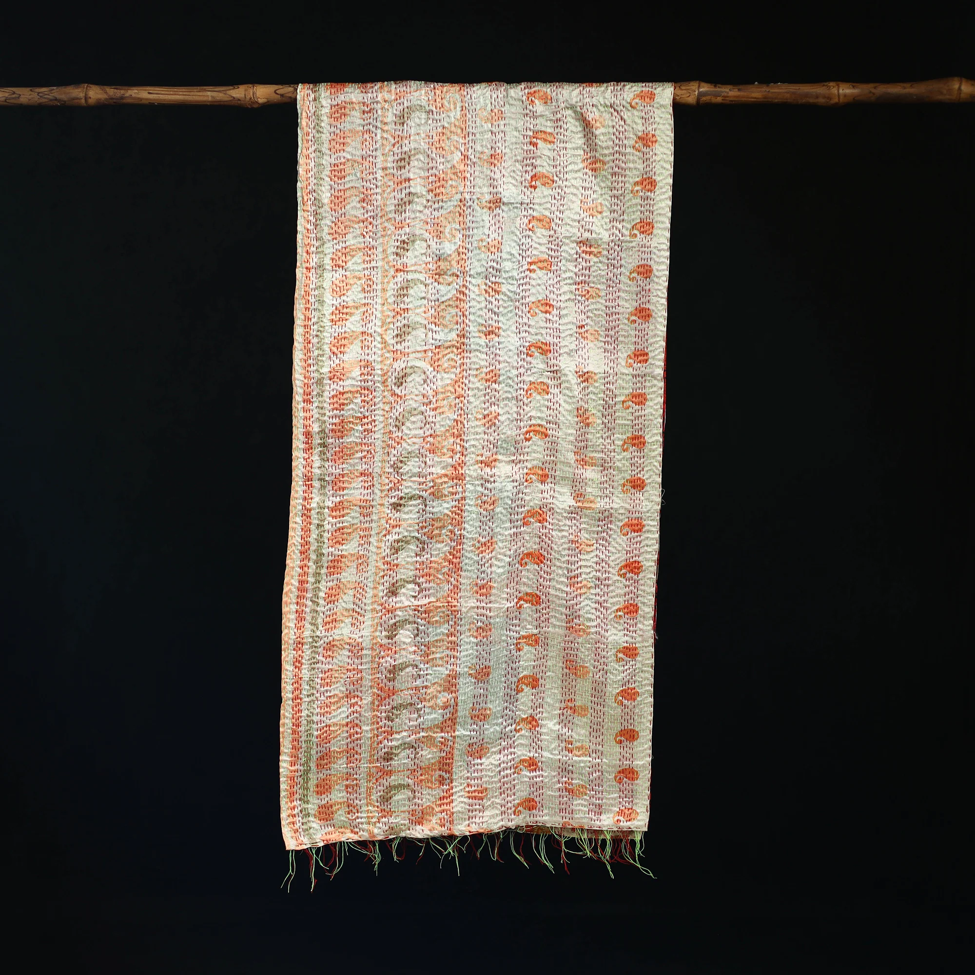 Bengal Kantha Handwork Patchwork Reversible Silk Stole 181 - Image 3