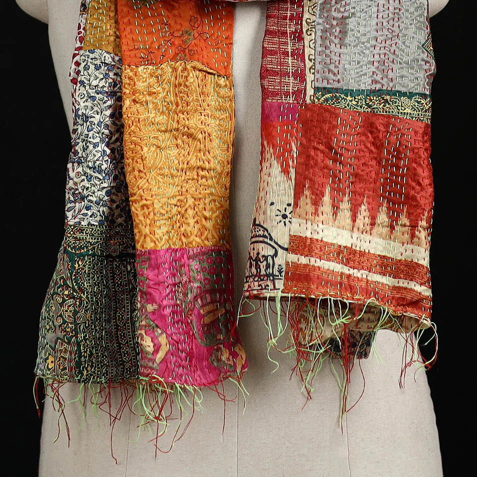 Bengal Kantha Handwork Patchwork Reversible Silk Stole 183 - Image 2
