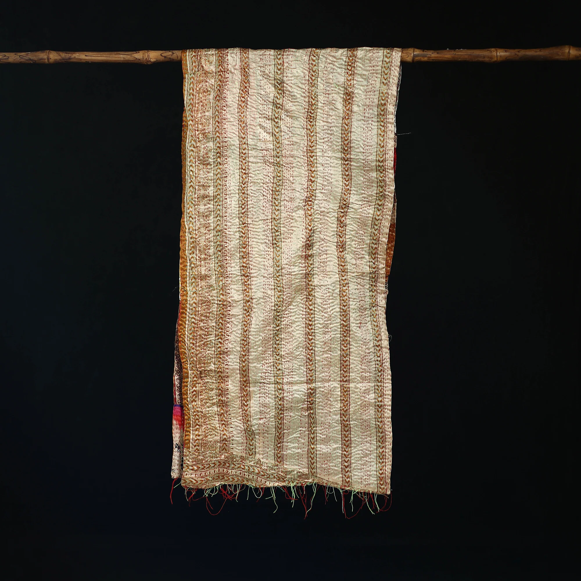 Bengal Kantha Handwork Patchwork Reversible Silk Stole 183 - Image 3