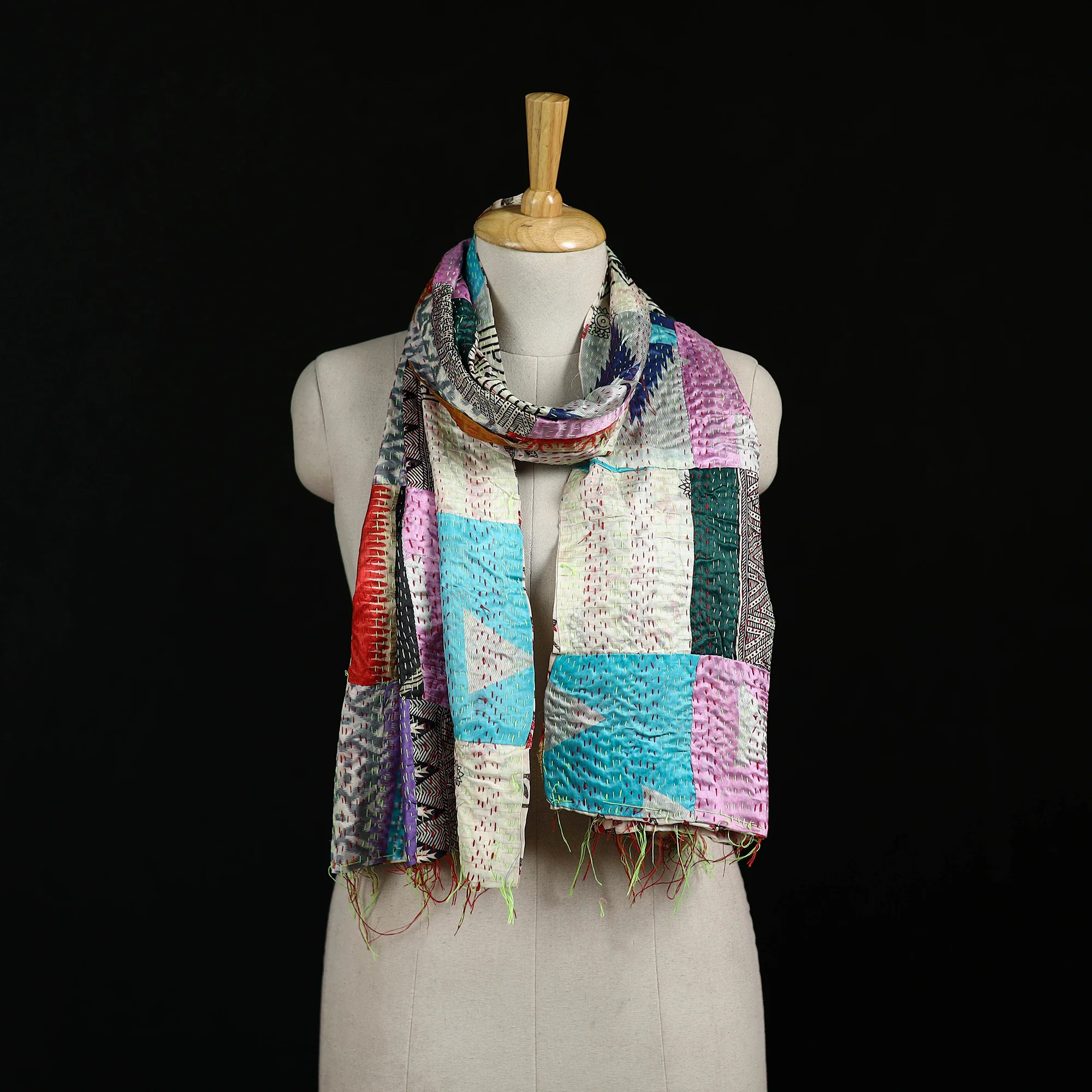 Bengal Kantha Handwork Patchwork Reversible Silk Stole 185