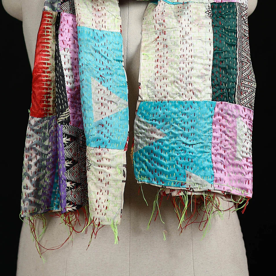 Bengal Kantha Handwork Patchwork Reversible Silk Stole 185 - Image 2