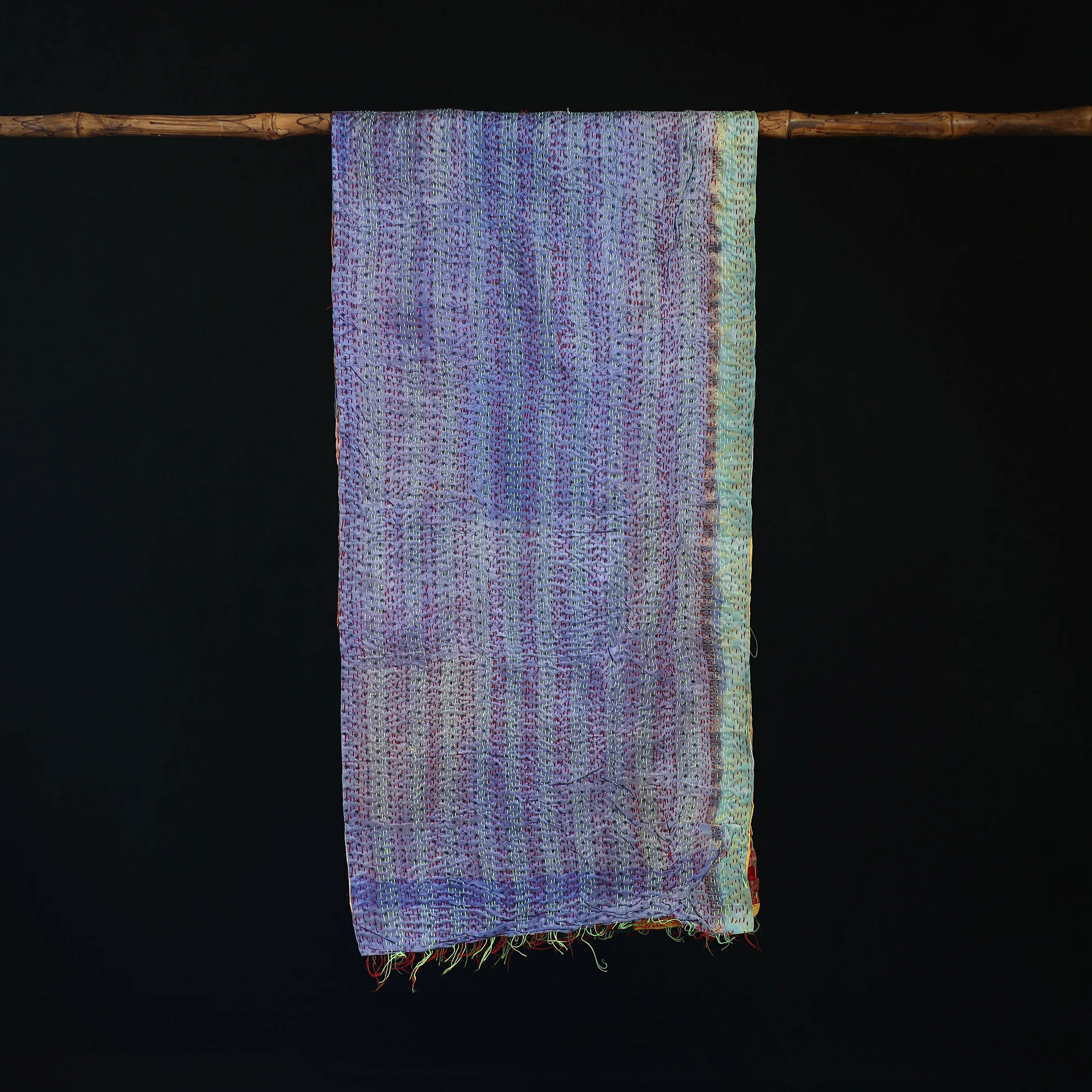 Bengal Kantha Handwork Patchwork Reversible Silk Stole 186 - Image 3