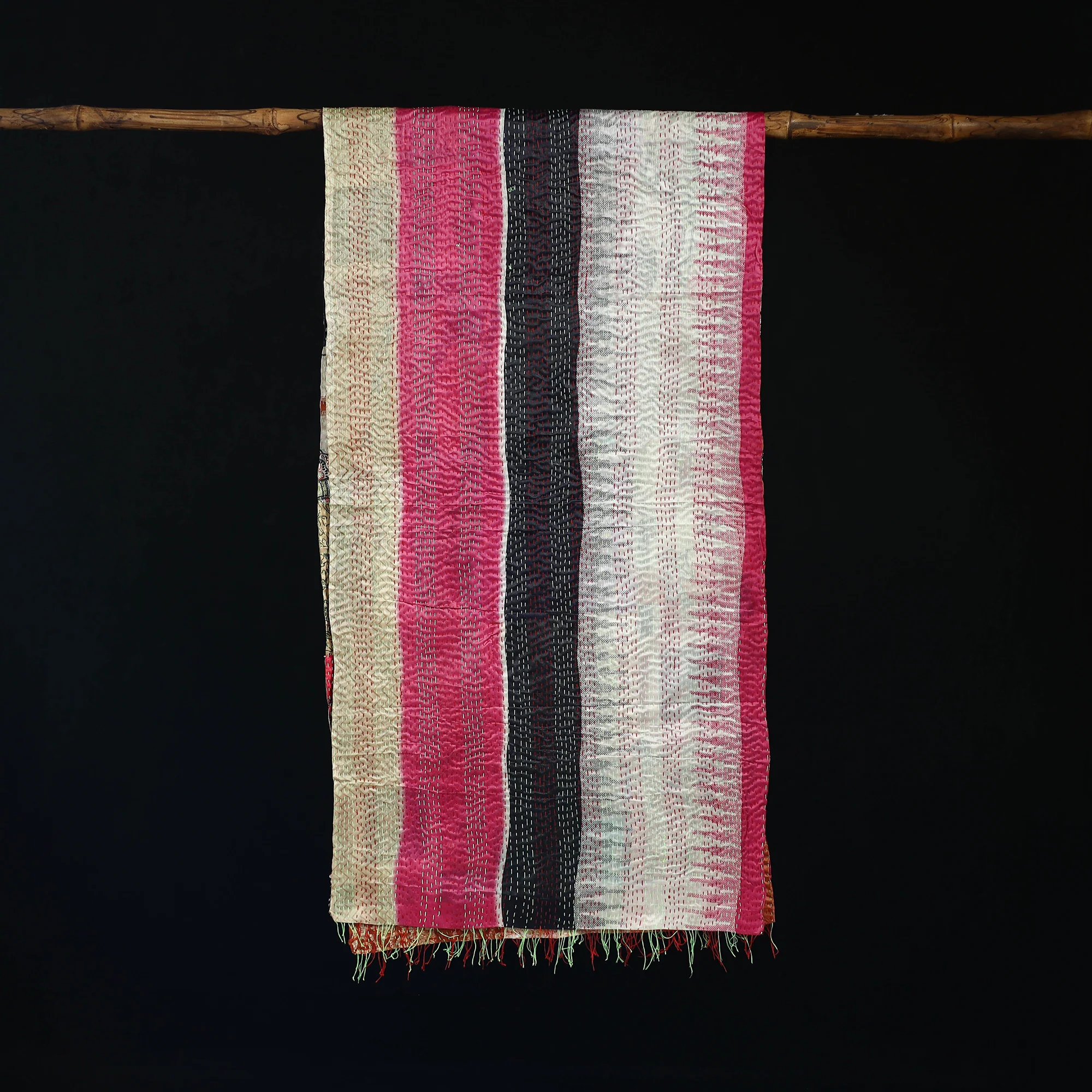 Bengal Kantha Handwork Patchwork Reversible Silk Stole 187 - Image 3