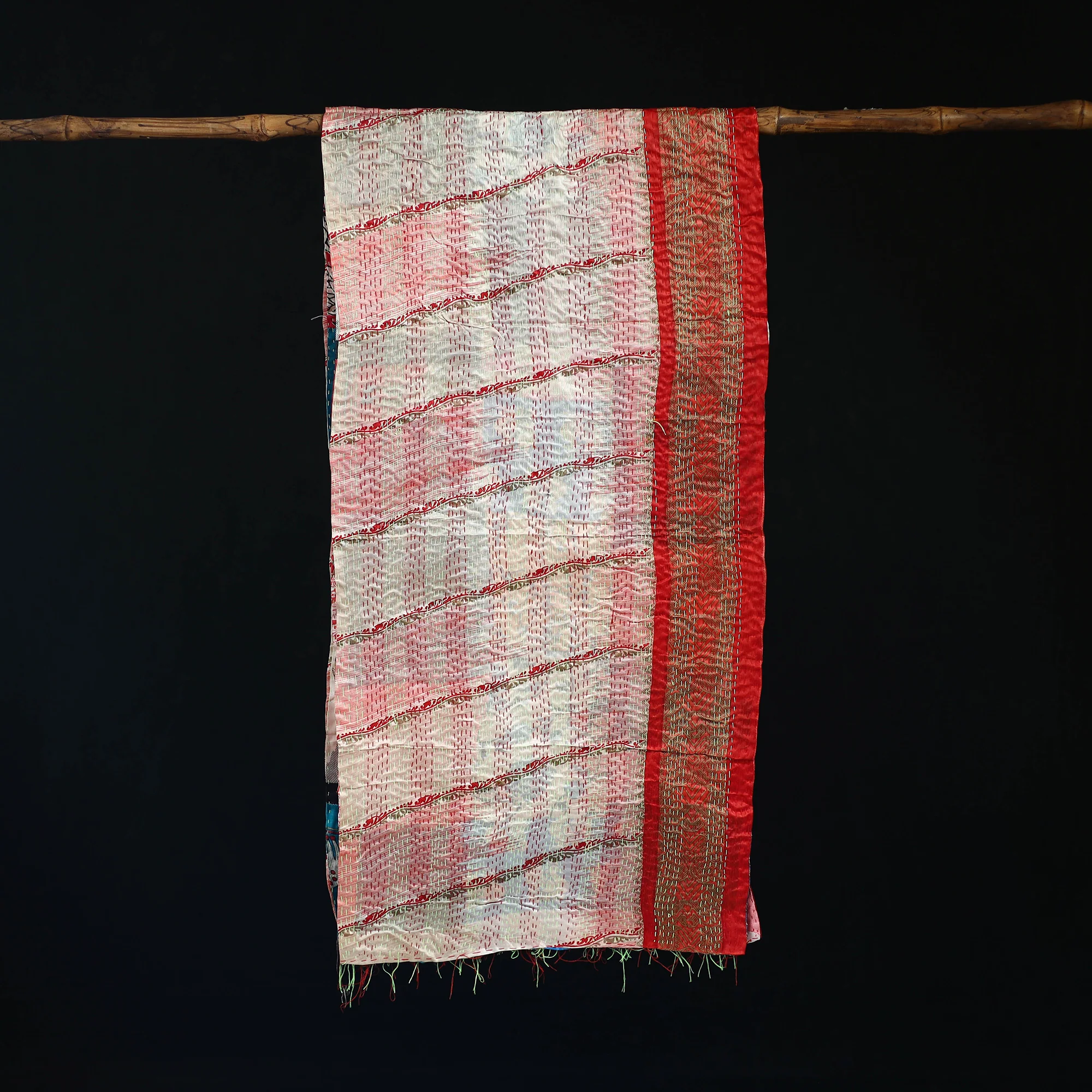 Bengal Kantha Handwork Patchwork Reversible Silk Stole 188 - Image 3
