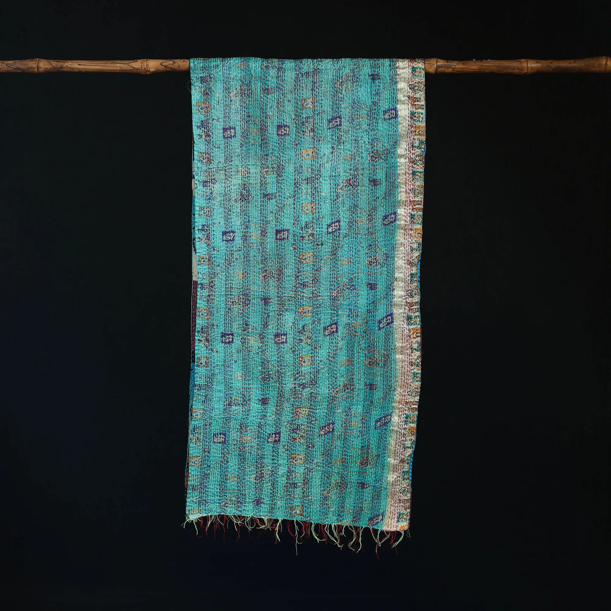 Bengal Kantha Handwork Patchwork Reversible Silk Stole 189 - Image 3