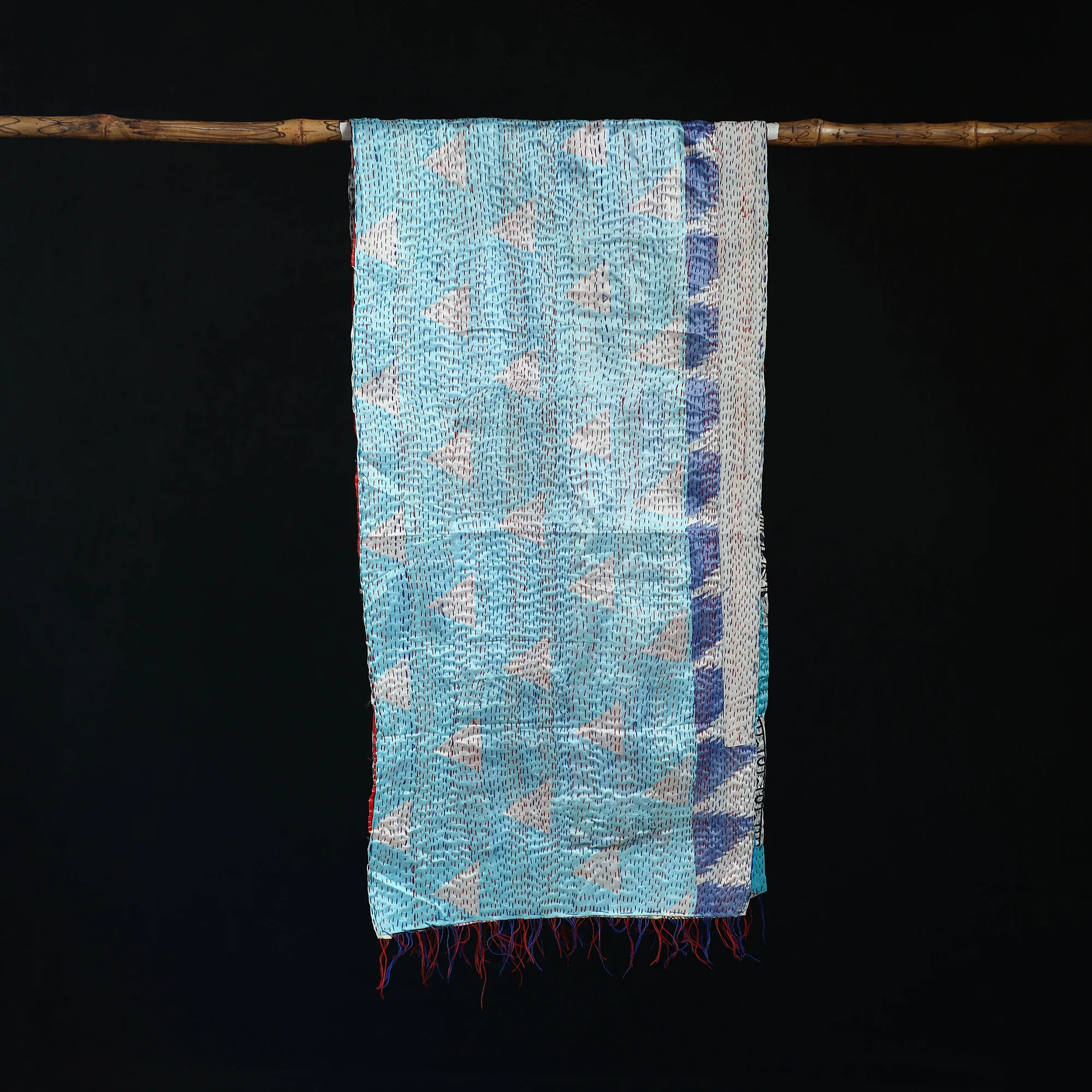 Bengal Kantha Handwork Patchwork Reversible Silk Stole 19 - Image 3