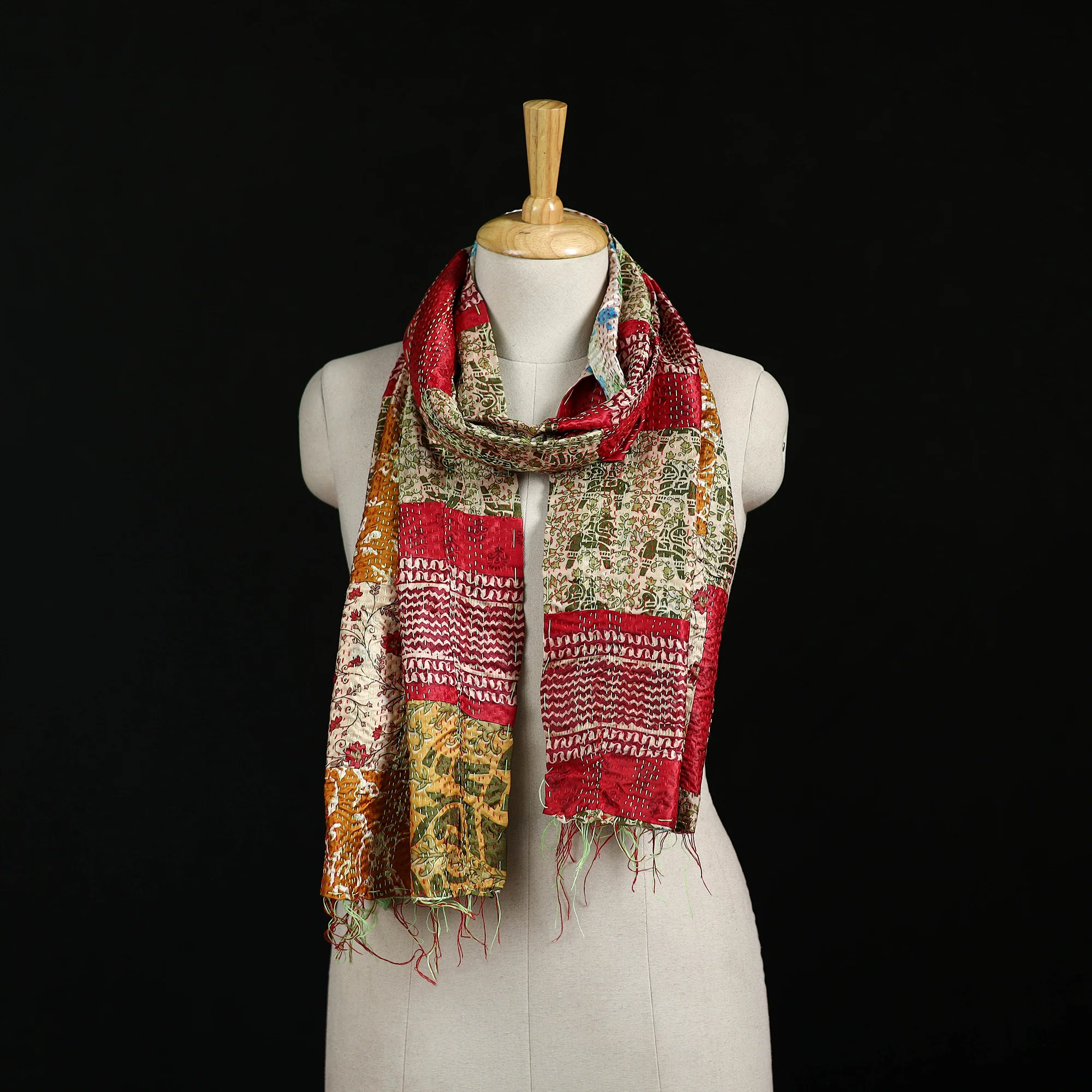 Bengal Kantha Handwork Patchwork Reversible Silk Stole 190