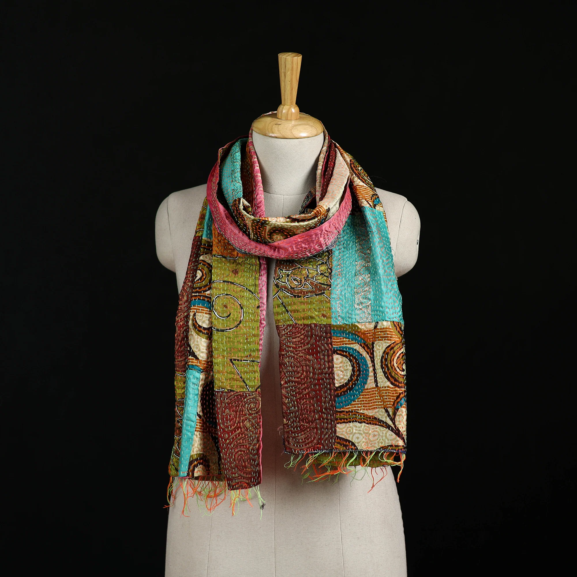 Bengal Kantha Handwork Patchwork Reversible Silk Stole 191