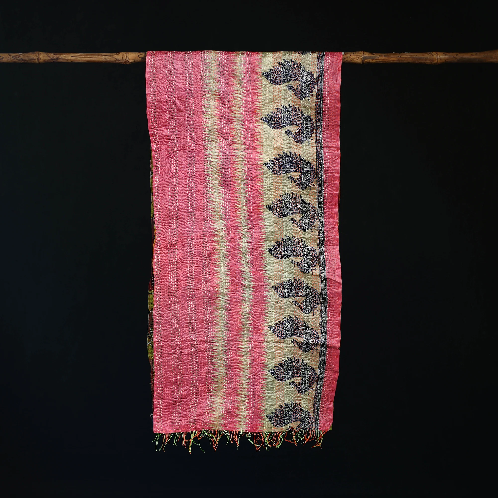 Bengal Kantha Handwork Patchwork Reversible Silk Stole 191 - Image 3