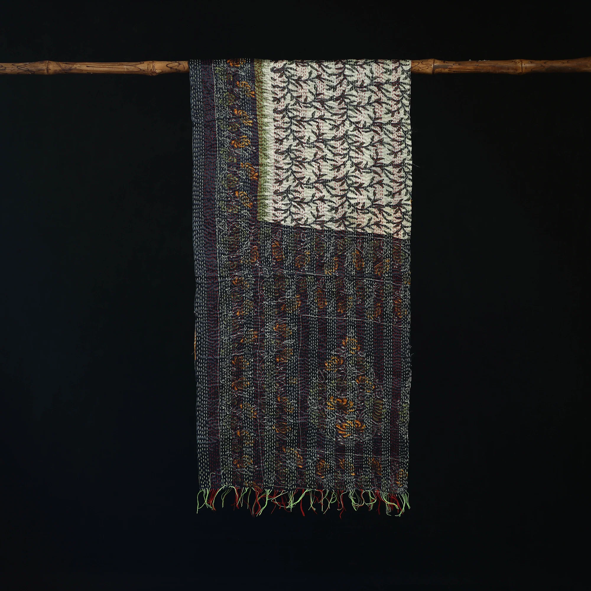 Bengal Kantha Handwork Patchwork Reversible Silk Stole 193 - Image 3