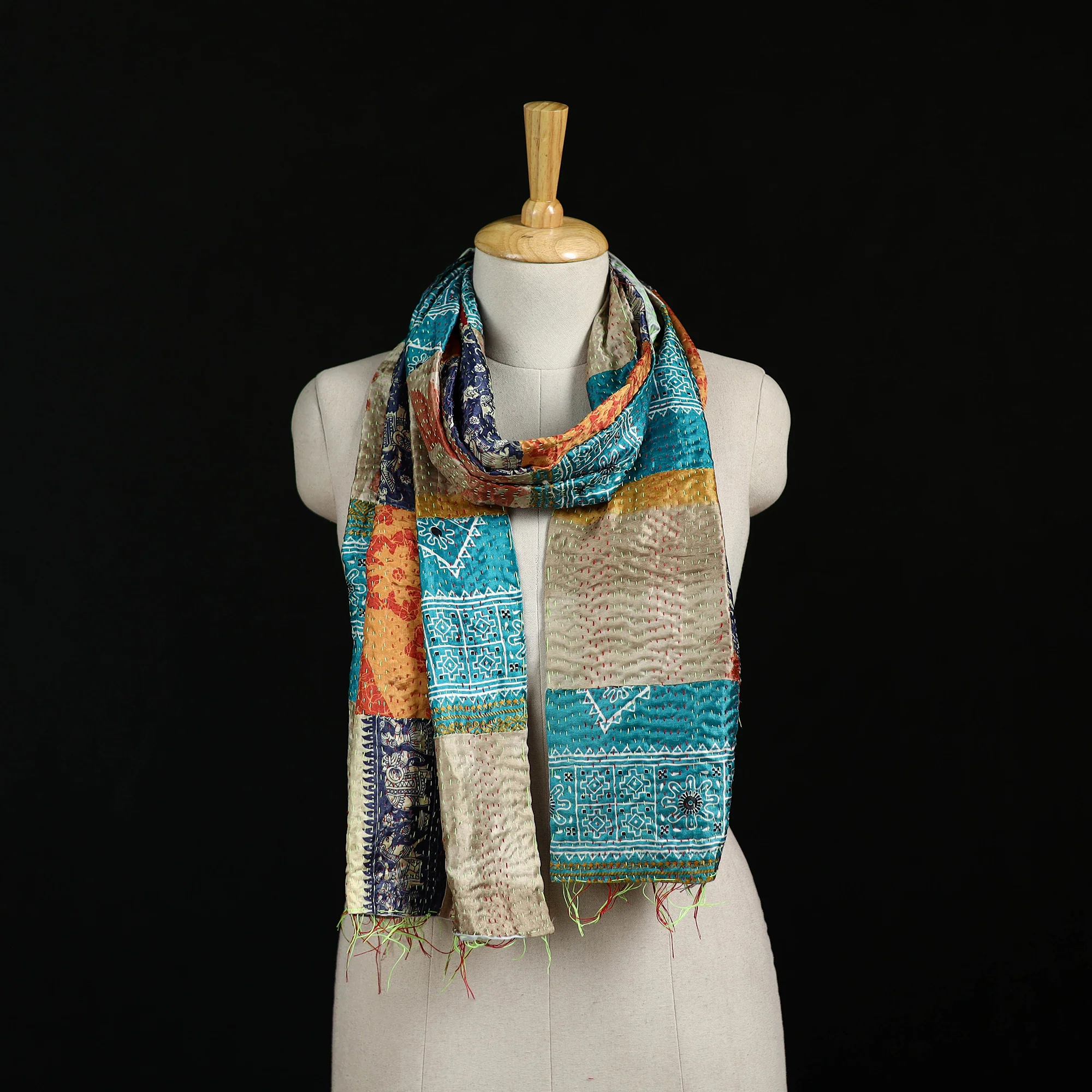 Bengal Kantha Handwork Patchwork Reversible Silk Stole 195