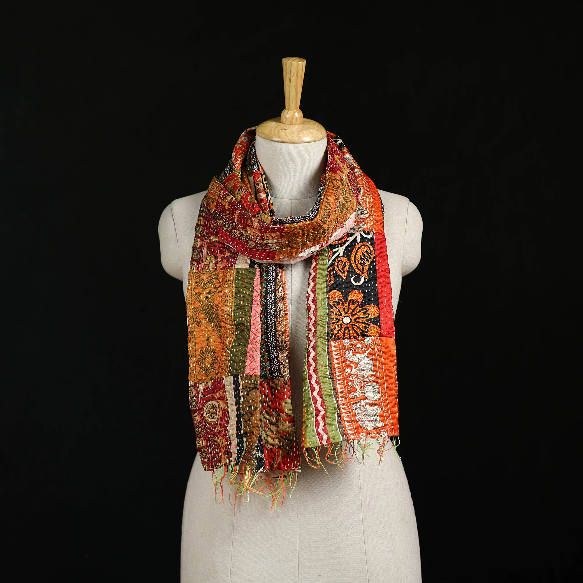 Bengal Kantha Handwork Patchwork Reversible Silk Stole 197
