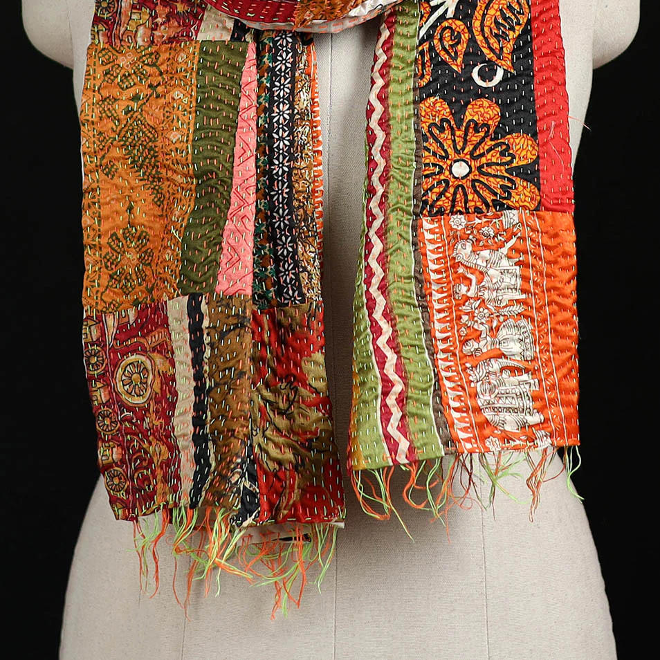 Bengal Kantha Handwork Patchwork Reversible Silk Stole 197 - Image 2